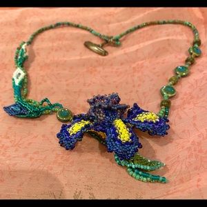 Iris floral statement necklace wearable art unique wedding party shower everyday